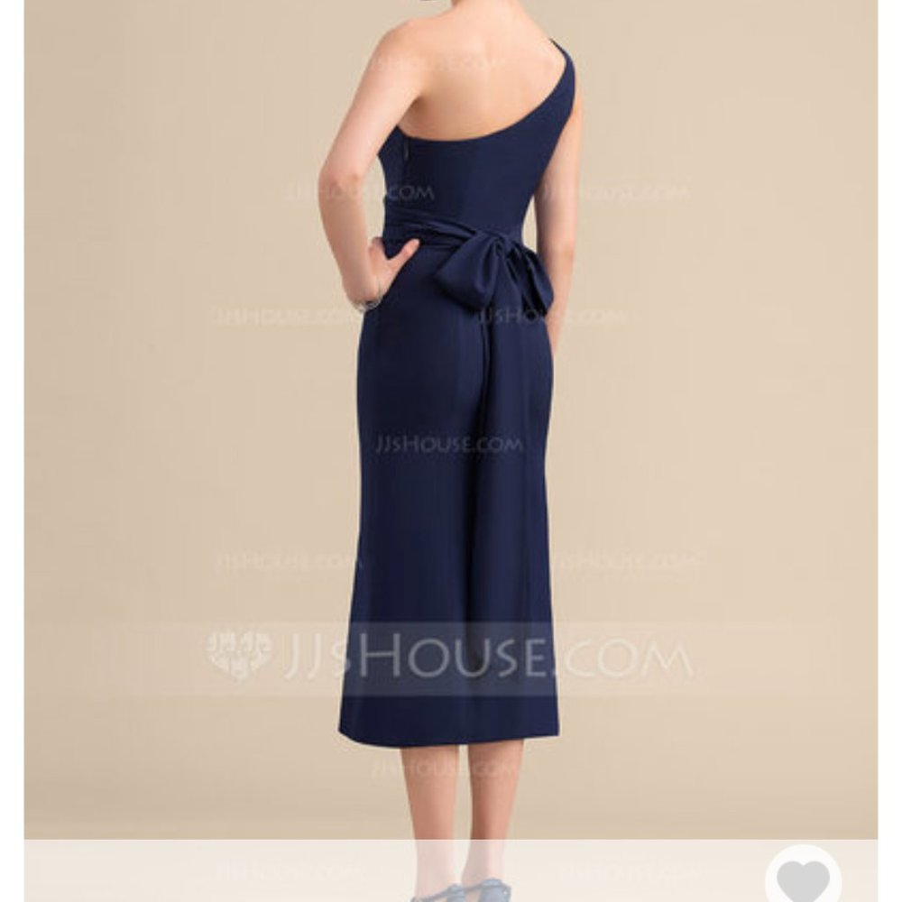 One-Shoulder Tea-Length Stretch Crepe Bridesmaid